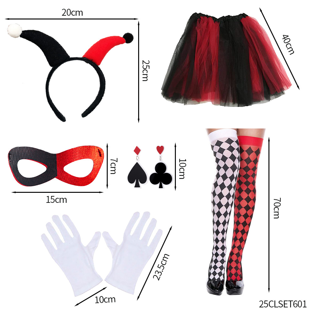 Halloween Checkered Pattern Harlequin Costume Accessories Set
